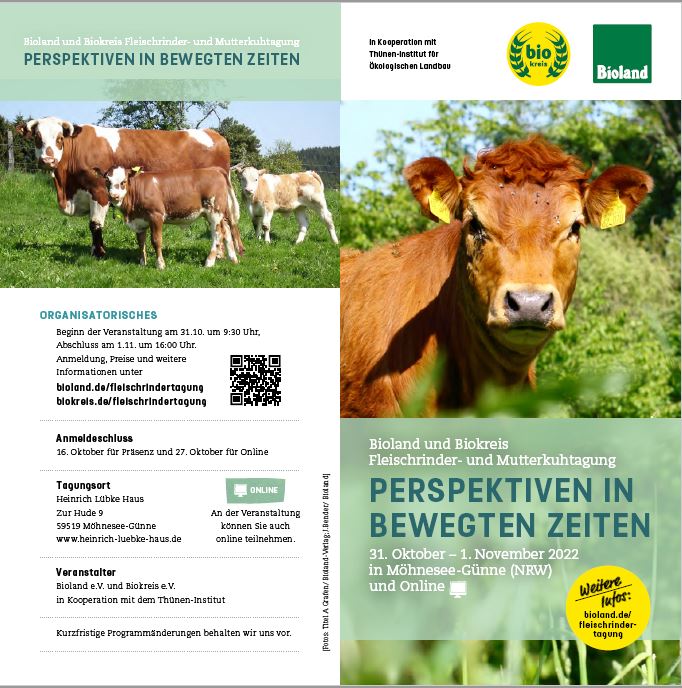 6. Bundesweite Bio-Fleischrinder und -Mutterkuhtagung 2022 am 31.10. und 01.11.2022 in Möhnesee (NRW) und online